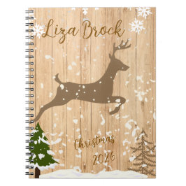 Personalized doe Christmas bauble wooden backgroun Notizblock
