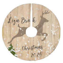 Personalized doe Christmas bauble wooden backgroun Polyester Weihnachtsbaumdecke