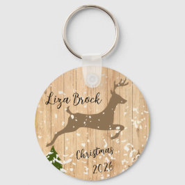 Personalized doe Christmas bauble wooden backgroun Schlüsselanhänger