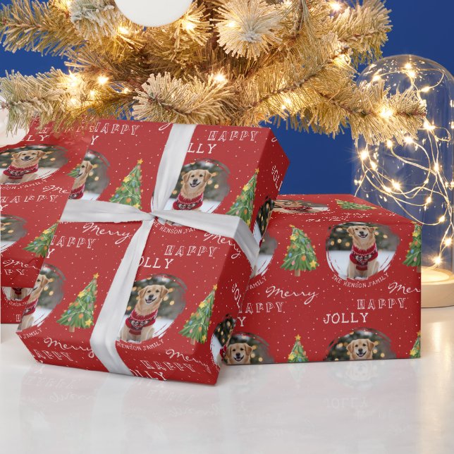 Personalized Dog and Family Photo Christmas Tree Geschenkpapier (Feiertage)
