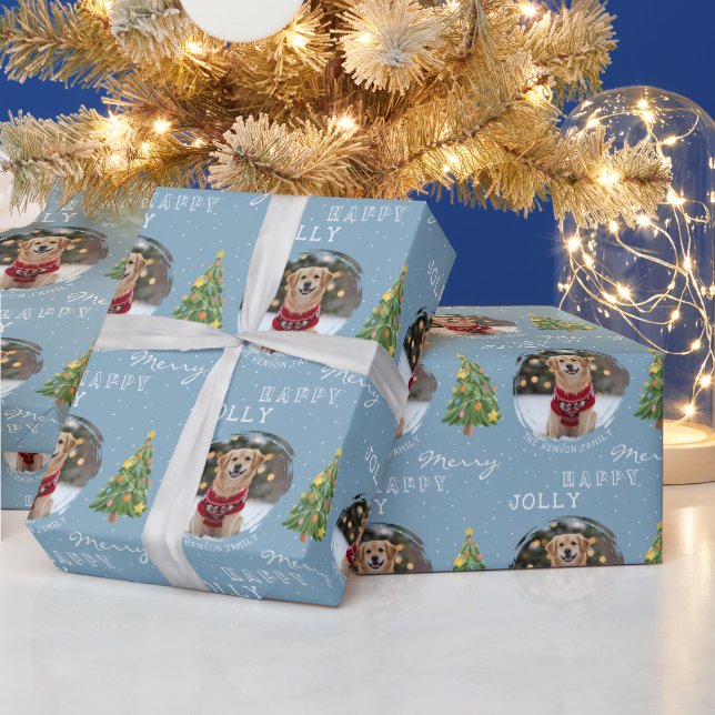 Personalized Dog and Family Photo Christmas Tree Geschenkpapier (Feiertage)