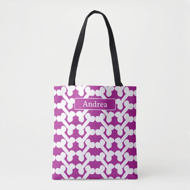 Personalized Dog Bone Pattern Pink White Modern Tasche (Vorderseite)