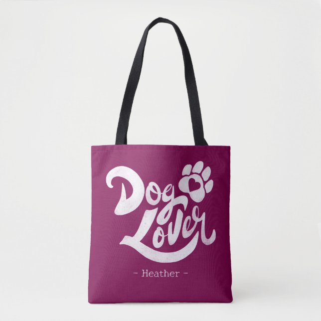 Personalized Dog Lover Hand-Lettered Burgundy Tasche (Vorderseite)