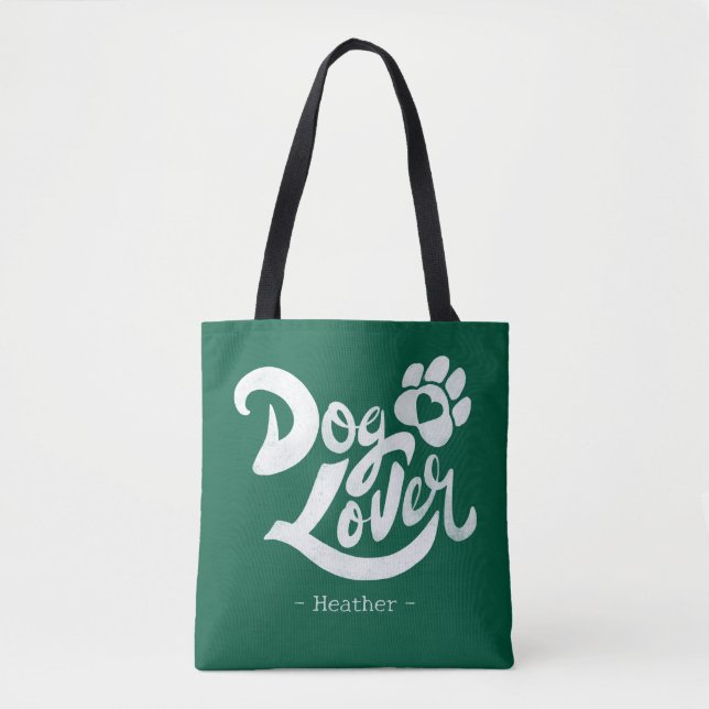 Personalized Dog Lover Hand-Lettered Green Tasche (Vorderseite)