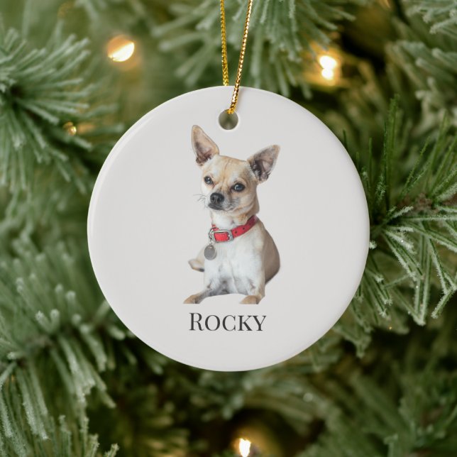 Personalized Dog Photo | Custom Pet Name  Keramik Ornament (Baum)