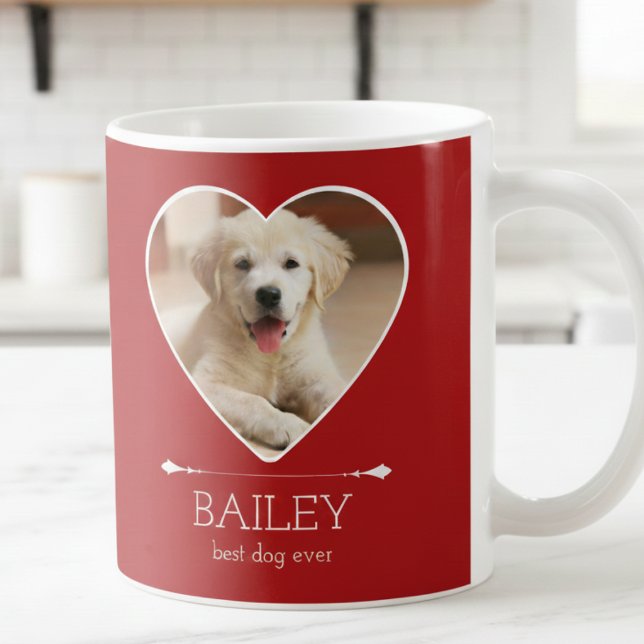 Personalized Dog Photo Kaffeetasse (cute red best dog ever mug with custom puppy dog photo in heart frame, gift for dog parents )