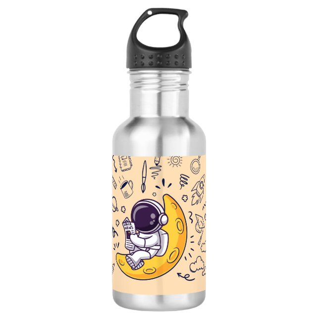 Personalized Doodle Space Planets Back to School Edelstahlflasche (Vorderseite)