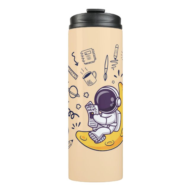 Personalized Doodle Space Planets Back to School Thermosbecher (Vorderseite)