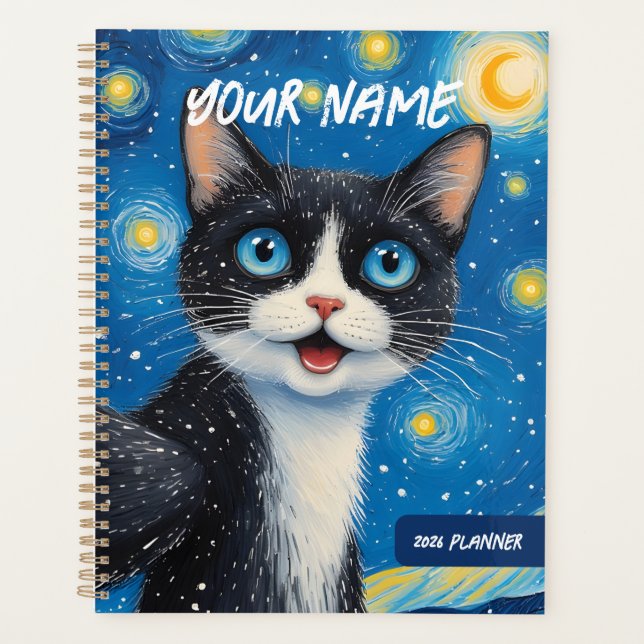 Personalized Dreamy Moon Cat Starry Night Planner Planer (Vorderseite)