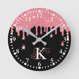 Personalized Dripping Pink Glitter Effect Sparkles Runde Wanduhr