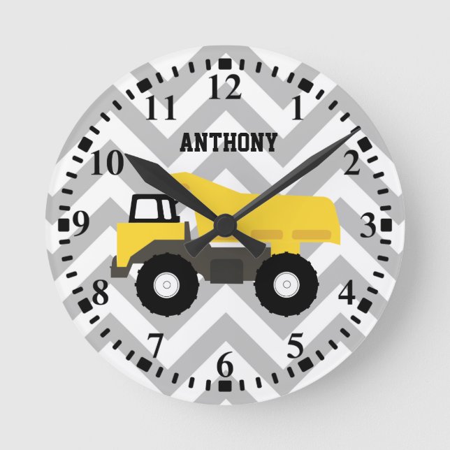 Personalized Dump Truck Construction Trucks Runde Wanduhr (Vorderseite)