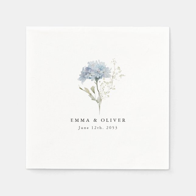 Personalized Dusty Blue Watercolor Wedding Napkins Serviette (Vorderseite)