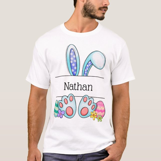 Personalized Easter Bunny Name Pastel Art blue T-Shirt (Vorderseite)