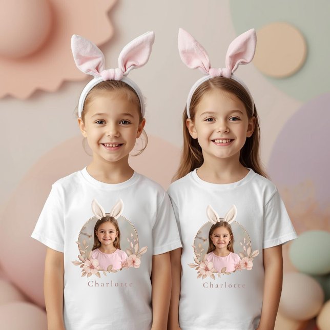 Personalized Easter Bunny Photo Kids T-Shirt (Von Creator hochgeladen)