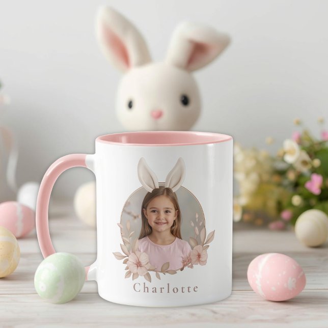 Personalized Easter Bunny Photo Pink Accent Mug (Créateur téléchargé)