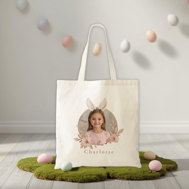 Personalized Easter Bunny Photo Tote Bag  Tragetasche (Von Creator hochgeladen)