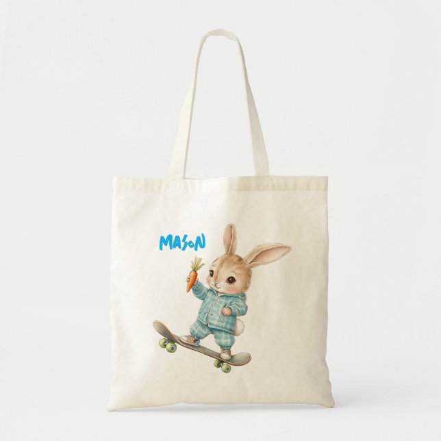 Personalized Easter Bunny Skateboard Tote Bag (Devant)