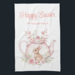 Personalized Easter Bunny Teapot Family Geschirrtuch<br><div class="desc">Personalized Easter Bunny Teapot Family kitchen towel. Celebrate Easter with this cute personalized towel featuring a sweet bunny peeks from a pink floral teapot, surrounded by pastel flowers. Customize with your family name for a special touch. Perfect for your morning coffee or tea, this mug makes a wonderful gift for...</div>