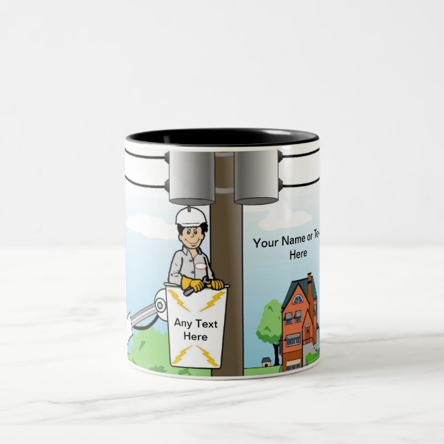 Personalized Electric Lineman - Male Cartoon Zweifarbige Tasse (Mittel)