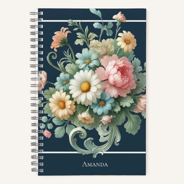 Personalized Elegant Botanical Floral Watercolor Notizbuch (Vorderseite)