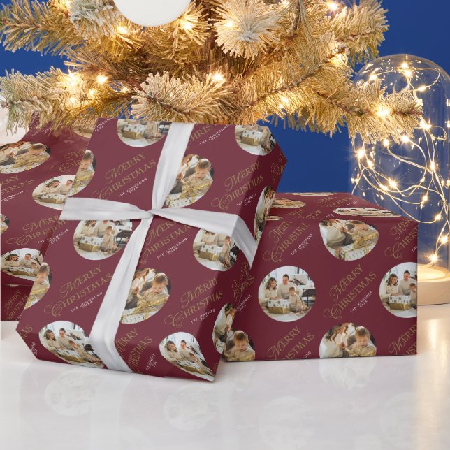 Personalized Elegant Family Photo Red Christmas Geschenkpapier (Feiertage)