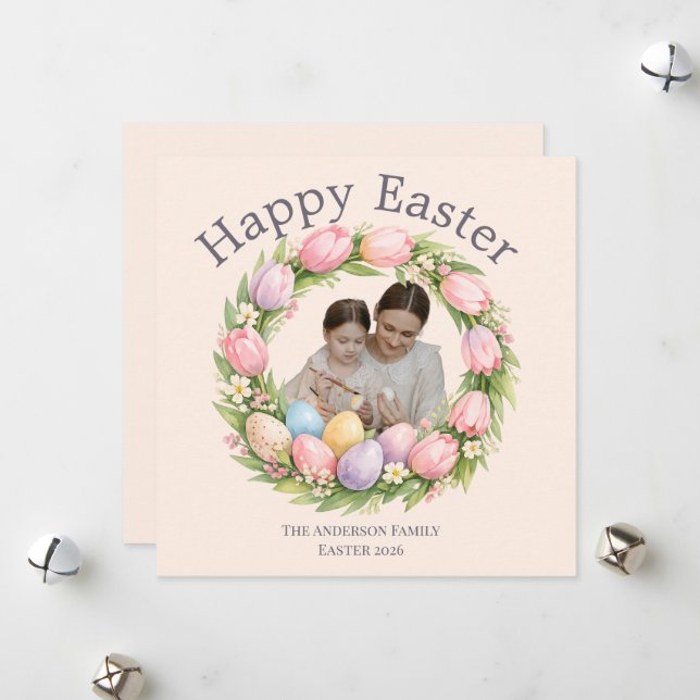 Personalized Elegant Floral Easter  Feiertagskarte (Vorderseite/Rückseite Beispiel)