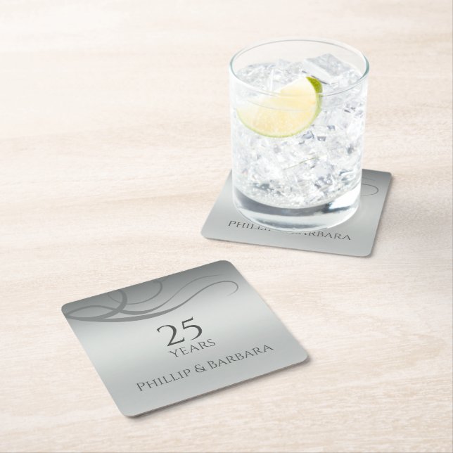 Personalized elegant modern 25th anniversary party rechteckiger pappuntersetzer (Vor Ort)