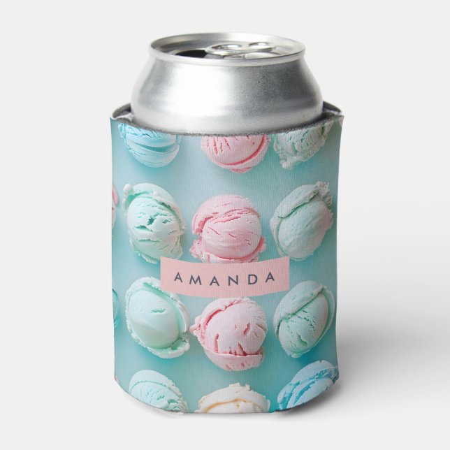 Personalized Elegant Pastel Stripe Ice Cream  Dosenkühler (Kanne Vorderseite)