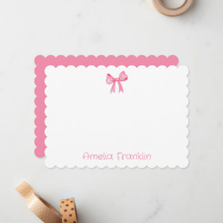 Personalized Elegant Pink Watercolor Bow  Mitteilungskarte