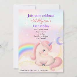 Personalized Elegant Pink Watercolour Unicorn Einladung