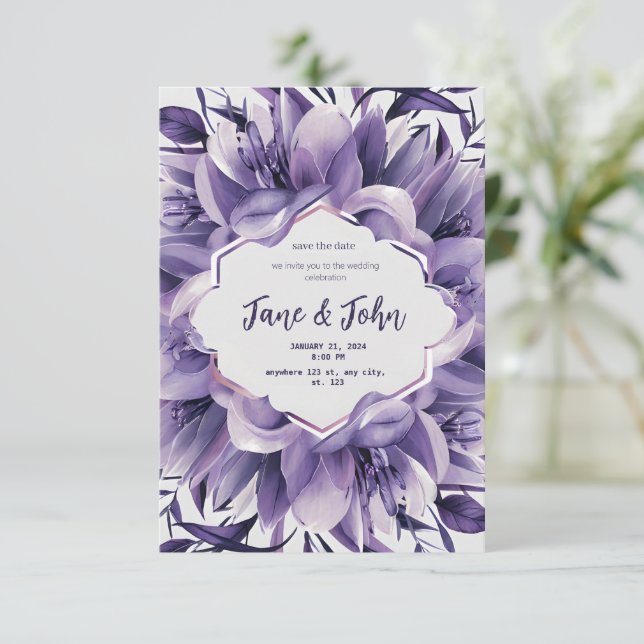[Personalized] Elegant Purple Wedding Invitation (Debout devant)