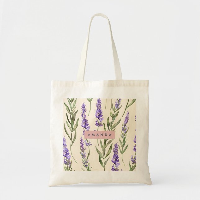 Personalized Elegant Watercolor Lavender  Tragetasche (Vorne)