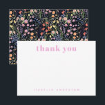 Personalized Elegant Wildflowers Dark Background  Dankeskarte<br><div class="desc">Elegant wildflowers pattern custom name bridal shower thank you card.</div>