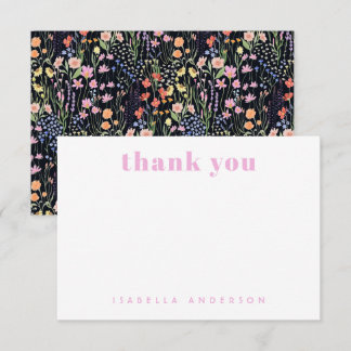Personalized Elegant Wildflowers Dark Background Dankeskarte
