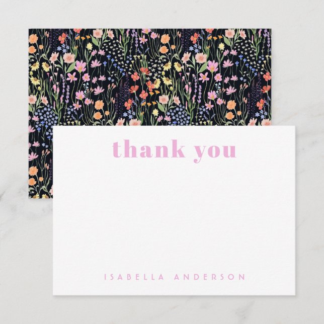 Personalized Elegant Wildflowers Dark Background  Dankeskarte (Vorne/Hinten)