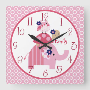 Personalized Ellie/Ella Elephant Stacked Clock Quadratische Wanduhr