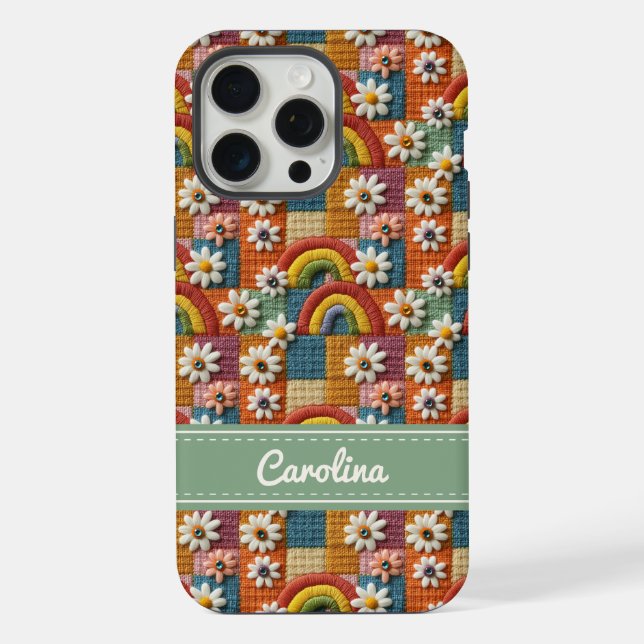 Personalized Embroidered Rainbow Phone Case iPhone 15 Pro Max Hülle (Rückseite)