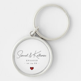 Personalized Engagement Date White Heart Script Schlüsselanhänger
