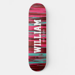 Personalized Est Colorful Abstract Red &Pink Skateboard