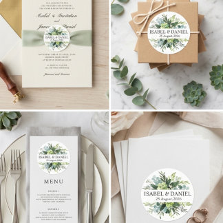 Personalized Eucalyptus Greenery Wedding Runder Aufkleber
