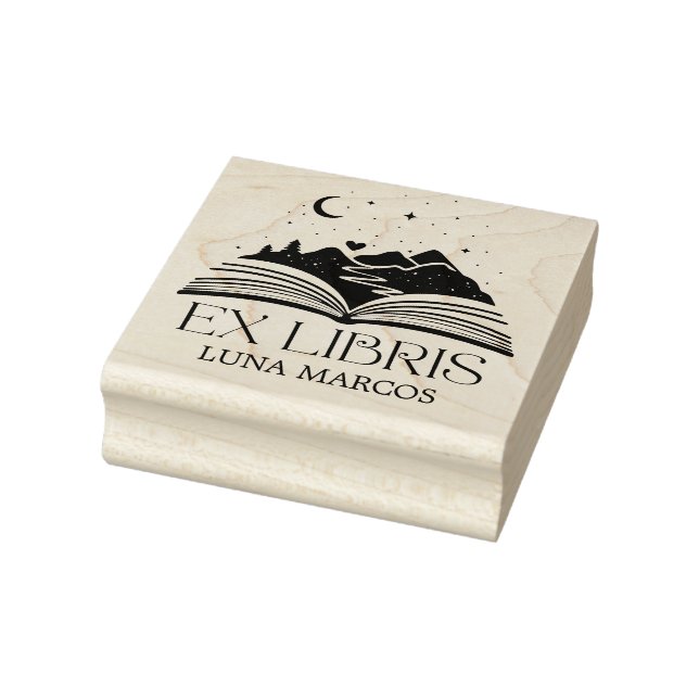 Personalized Ex Libris with a Book and Stars Heart Gummistempel (Stempel)