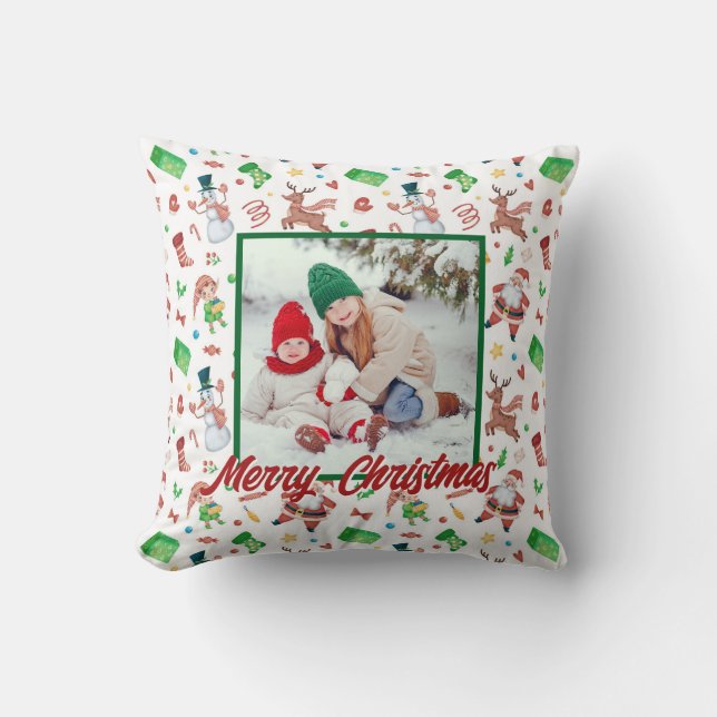 Personalized Family Christmas Stylish Photo Kissen (Vorderseite)