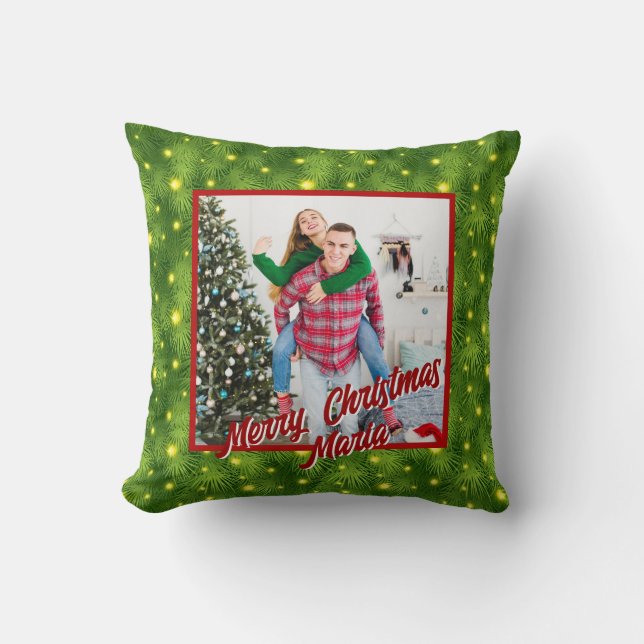 Personalized Family Christmas Stylish Photo Kissen (Vorderseite)