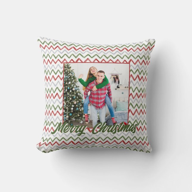 Personalized Family Christmas Stylish Photo Kissen (Vorderseite)