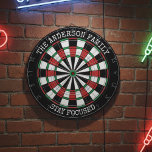 Personalized Family Dartboard Stay Focused Wall  Dartscheibe<br><div class="desc">This personalized family dartboard wall art features a bold and sporty design with the inspiring message “Stay Focused.” Customize it with your family name to create a unique decoration for game rooms, man caves, or home entertainment spaces. Perfect as a housewarming gift, family gift, or motivational décor for dart lovers...</div>