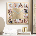 Personalized Family Foto Elegant Gold Quadratische Wanduhr<br><div class="desc">Easily create your own personalized gold metallic wall clock with your custom family fotos. For best results,  crop the images to square - with the focus point in the center - before uploading.</div>
