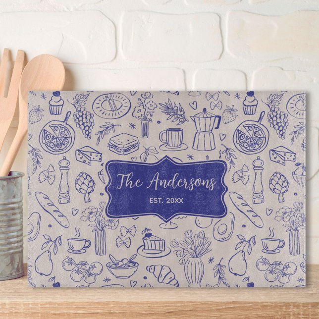 Personalized Family Name Cute Hand Drawn Food Schneidebrett (In situ)