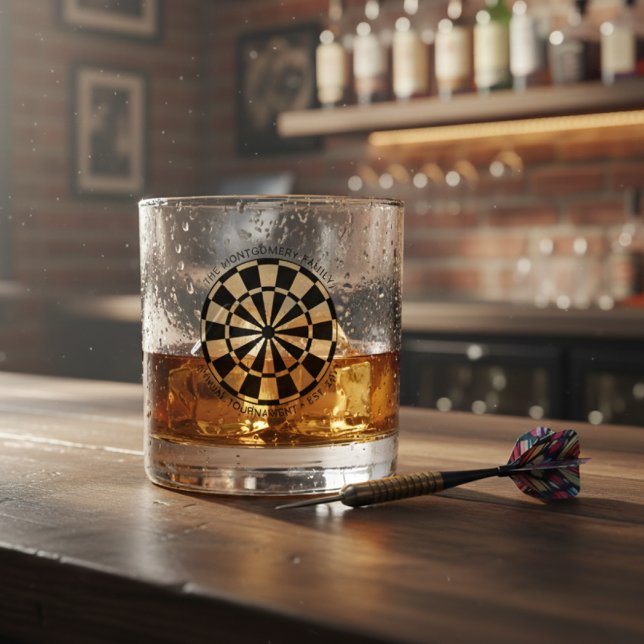 Personalized Family Name Gold Black Dartboard Whiskyglas (Personalized Family Name Gold Black Dartboard Whiskey Glass)