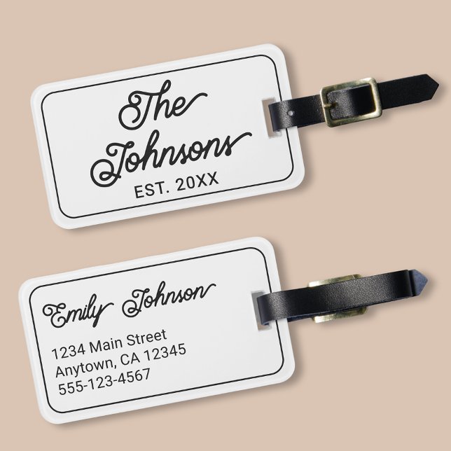 Personalized Family Name in Elegant Script White Gepäckanhänger (Von Creator hochgeladen)