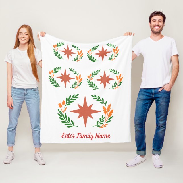 Personalized Family Name Rustic Boho Star Wreath Fleecedecke (Beispiel)
